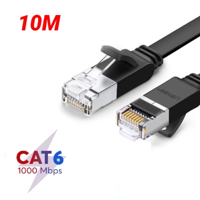 Cáp dữ liệu dạng dẹt nối mạng CAT6 truyền dữ liệu giữa các máy tính,màu đen, dài 10M Ugreen (50189)