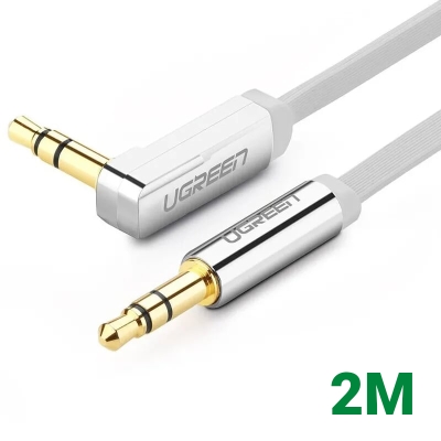 Ugreen 10759 2M màu Trắng Cáp âm thanh 2 đầu 3.5mm dương đầu vuông góc mạ vàng AV119