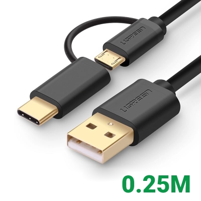 Ugreen 30172 0.25M màu đen Thiết bị chuyển đổi USB 2.0 sang type-C và micro USB US142