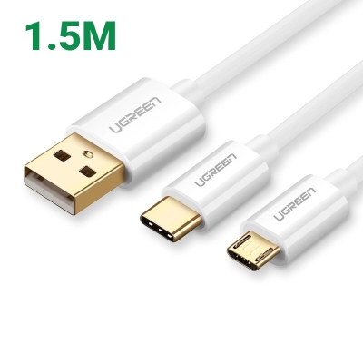 Ugreen 30577 1.5M màu Trắng Cáp USB-A sang Micro USB + USB-C cao cấp US197