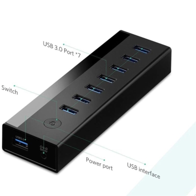 Bộ chia Hub USB 3.0 có 7 cổng màu đen nguồn 5V Ugreen (40522)