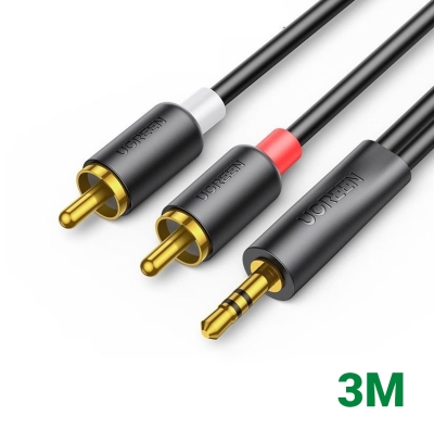 Ugreen 90654 3M Cáp 3.5mm sang 2 đầu RCA đầu mạ vàng 24k AV195